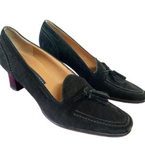 Women's Ralph Lauren Black Suede Tassel Loafer Pumps- Size 7.5